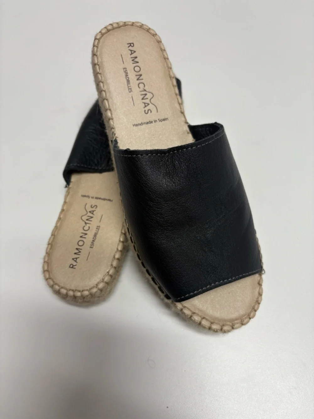Ramoncinas Platform Leather Black Flat‎ Espadrilles - Size 38 (7.5 US) - NEW